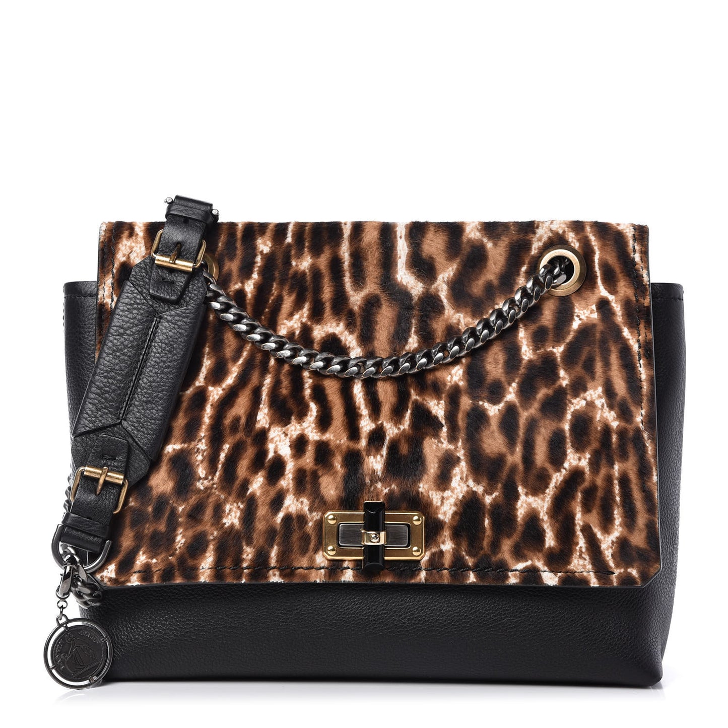 Calf Hair Calfskin Leopard Print Medium Happy Shoulder Bag Black