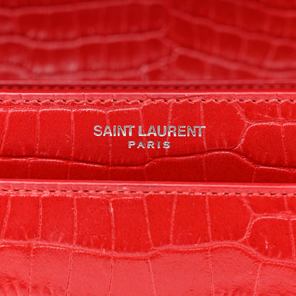 Saint Laurent Calfskin Crocodile Embossed Medium Monogram Sunset New Red 6 of 13