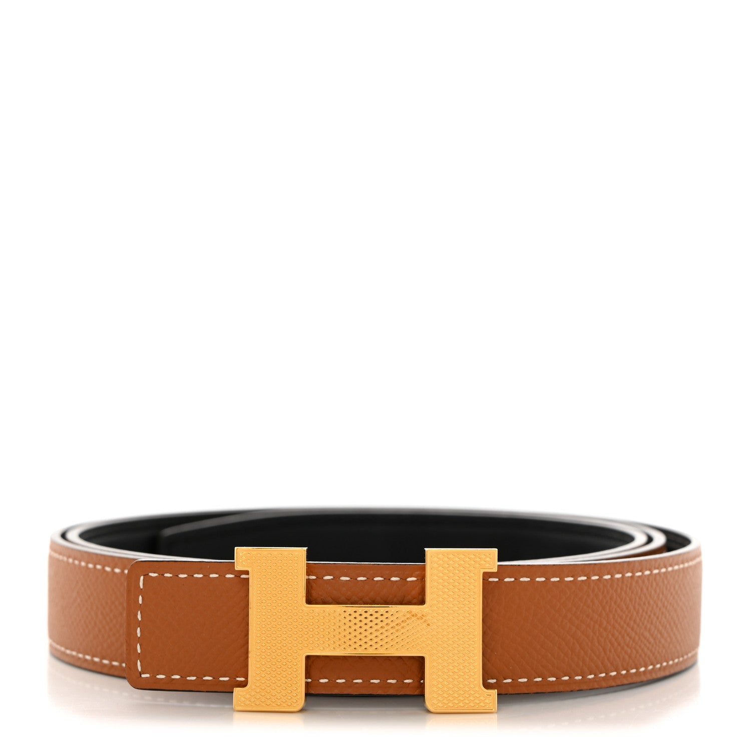 Hermes Epsom Swift 32mm Guilloche H Belt 95 38 Black Gold 1 of 9
