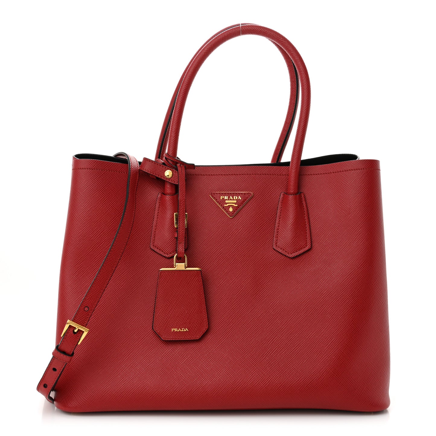 Saffiano Cuir Medium Double Bag Fuoco Black