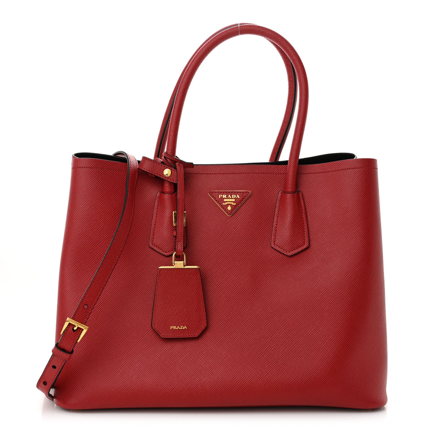 Prada Saffiano Cuir Medium Double Bag Fuoco Black 1 of 16