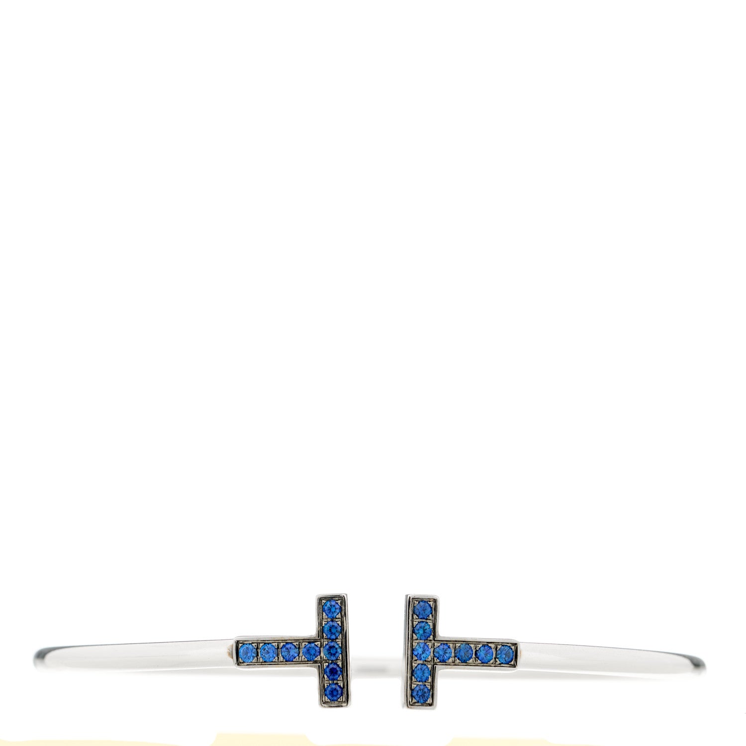 Tiffany 18K White Gold Blue Sapphire T Wire Bracelet 1 of 4