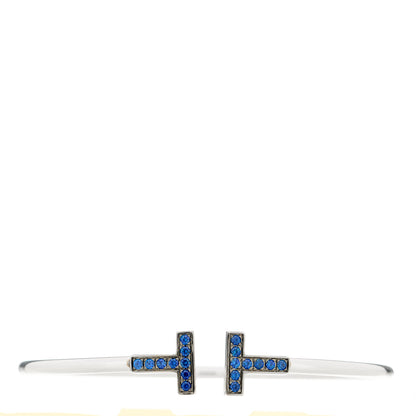 Tiffany 18K White Gold Blue Sapphire T Wire Bracelet 1 of 4