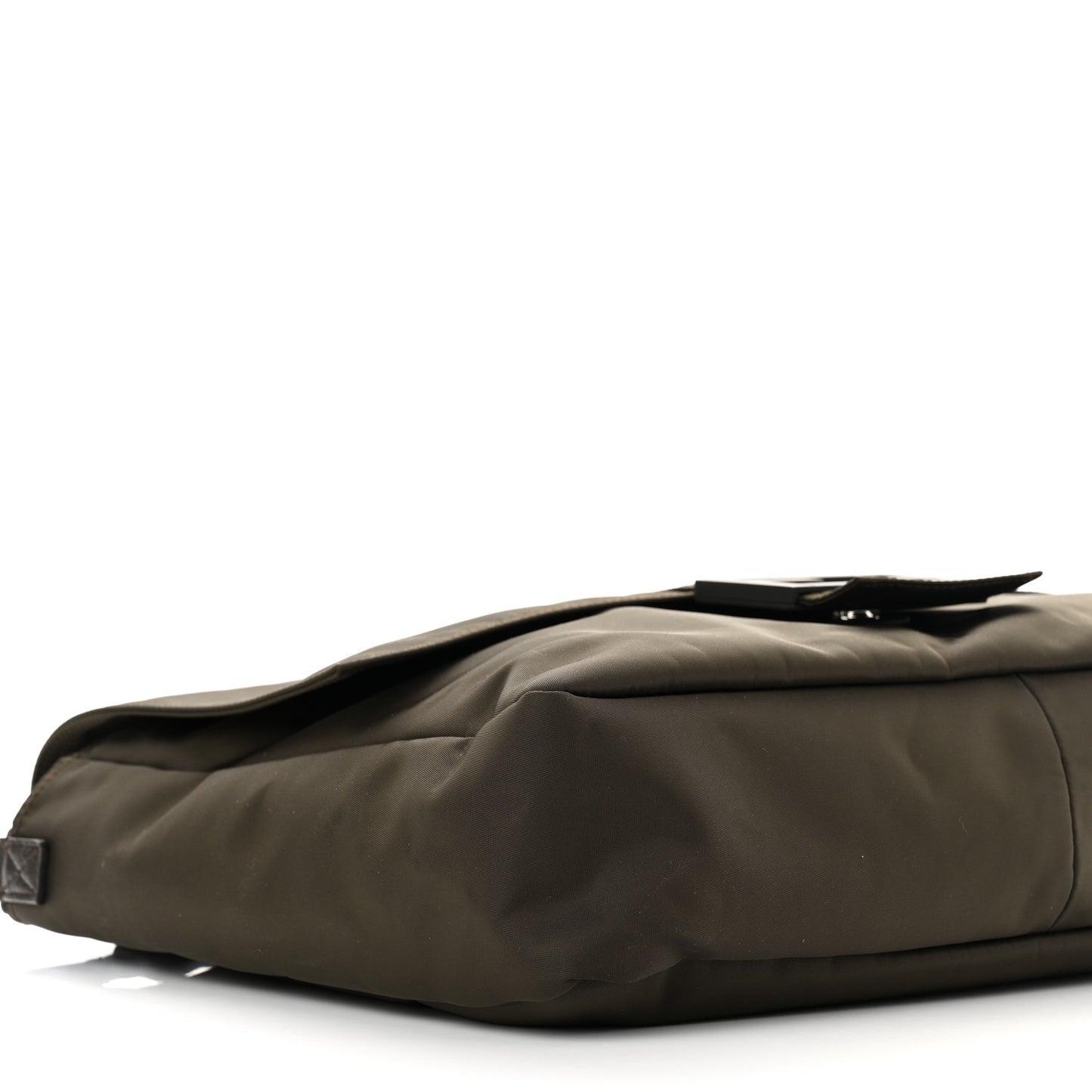 Econyl Nylon Cuoio Romano Monochrome Large Baguette Messenger Bag Ebano