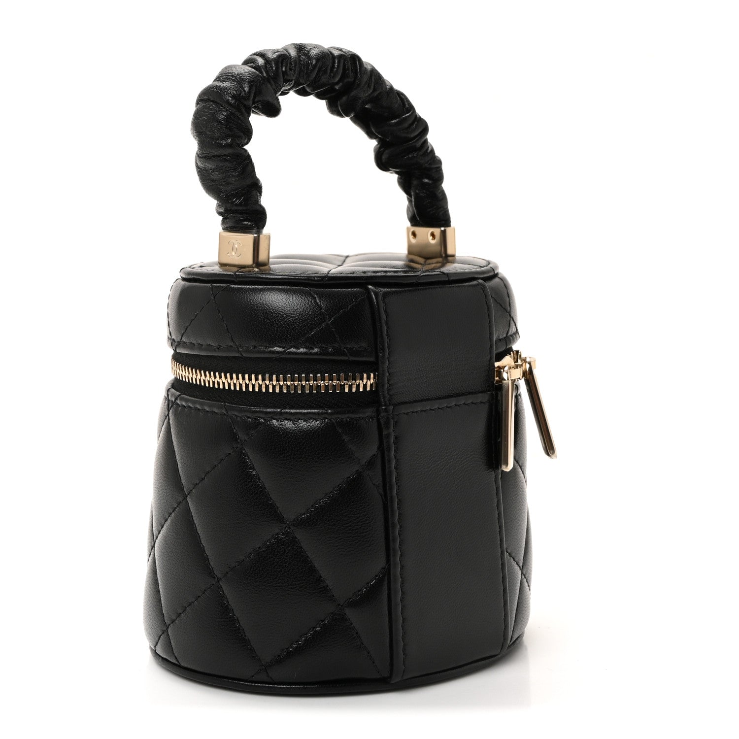 Chanel Lambskin Quilted Ruched Handle Vanity Case Black 2 of 9
