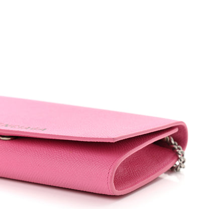 Balenciaga Signature Grained Calfskin Logo Ville Wallet on Chain Bubble Gum Black 10 of 10