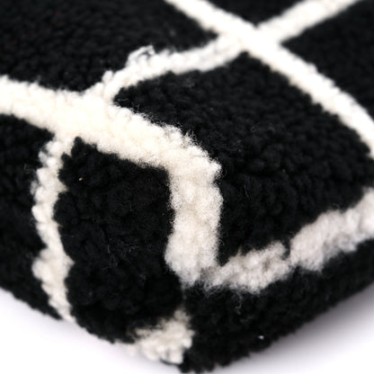 Chanel Shearling Lambskin Fluffy Tartan Shopping Bag Black White 9 of 12