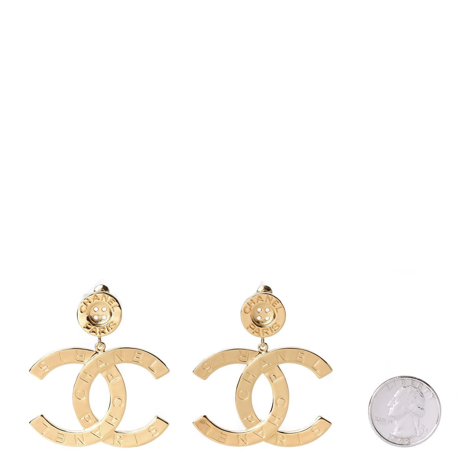 Chanel Metal Large Paris Button Earrings Gold 2 of 5