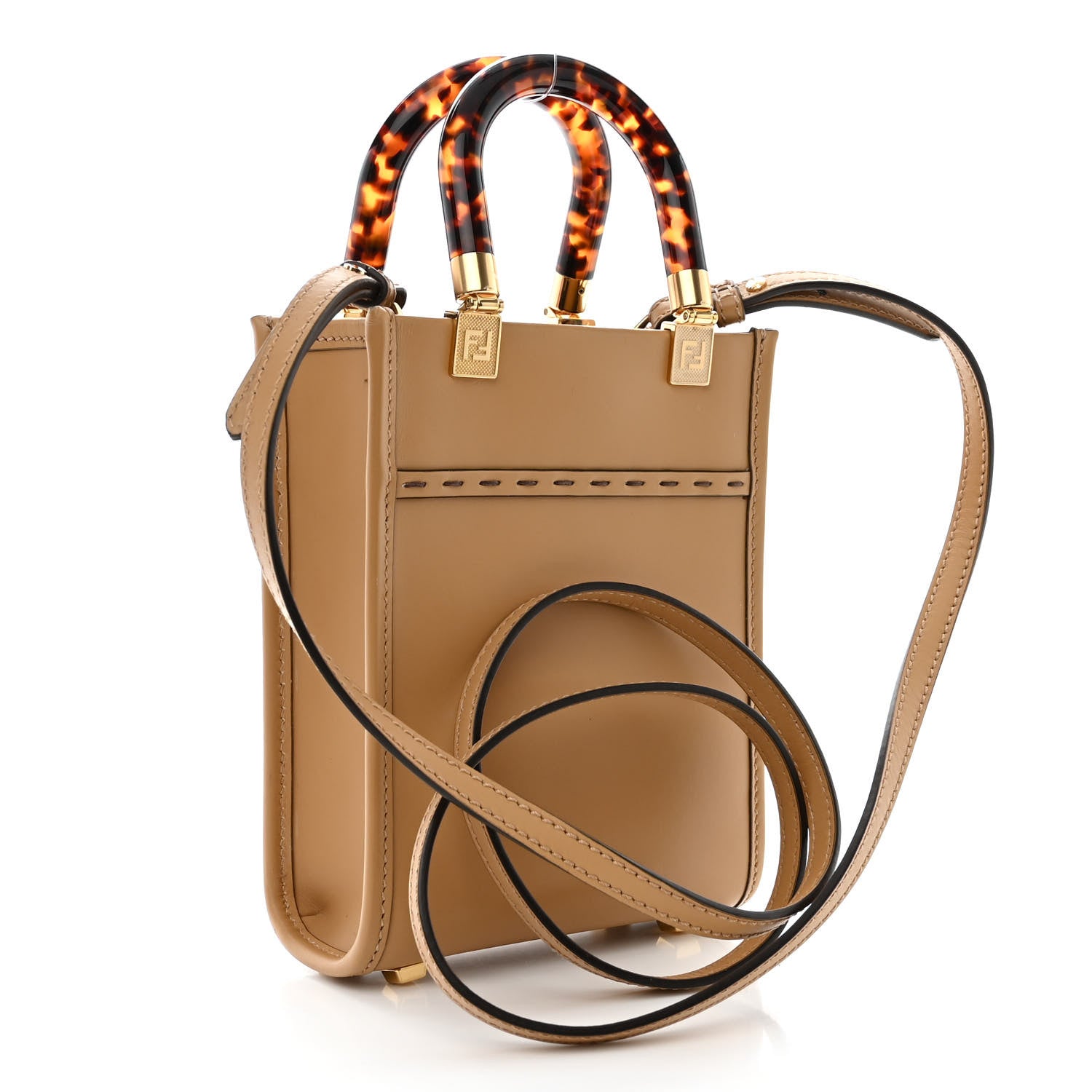 Fendi Vitello King Plexiglass Logo Embossed Mini Fendi Sunshine Shopper Tote Miele Scuro 3 of 13