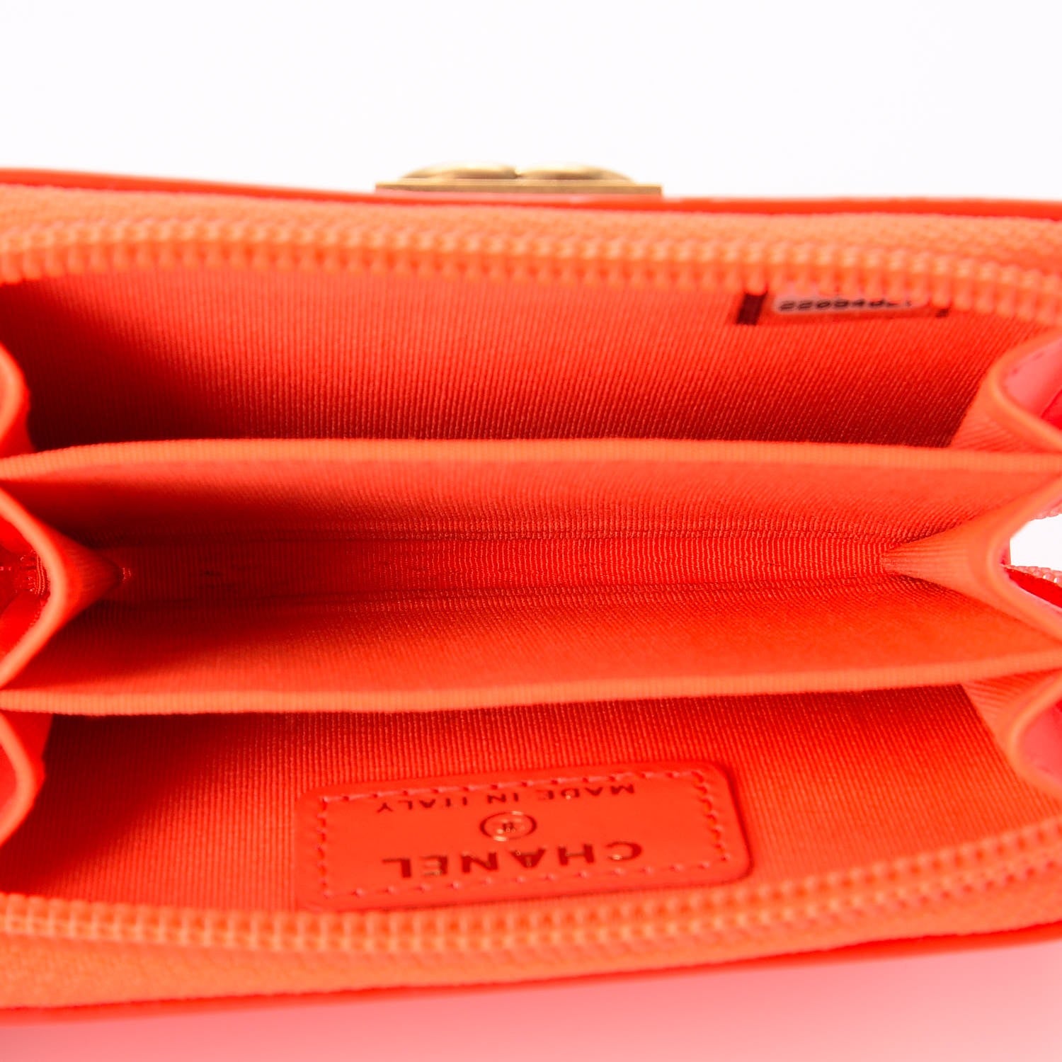 Chanel Patent Quilted Boy Zip Around Coin Purse Wallet Orange 5 of 8