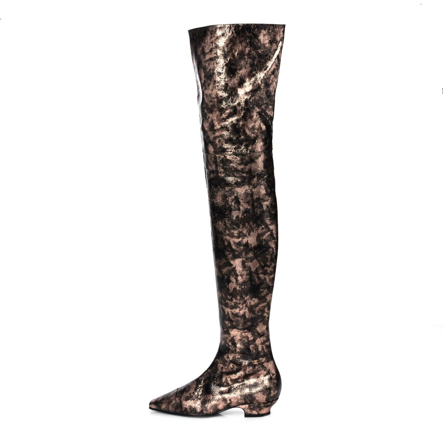 Metallic Lambskin Over the Knee Boots 36 Gold Black