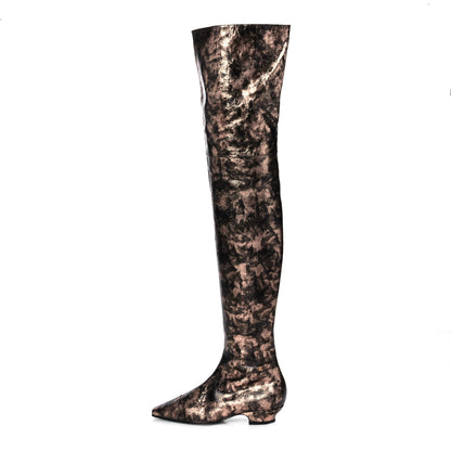 Chanel Metallic Lambskin Over the Knee Boots 36 Gold Black 1 of 7