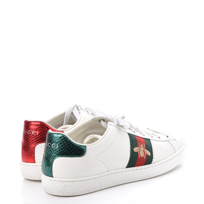 Gucci Calfskin Ayers Bee Embroidered Womens Ace Sneakers 37.5 White Green 4 of 13
