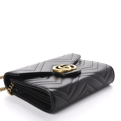 Gucci Calfskin Matelasse GG Marmont Chain Wallet Black 4 of 11