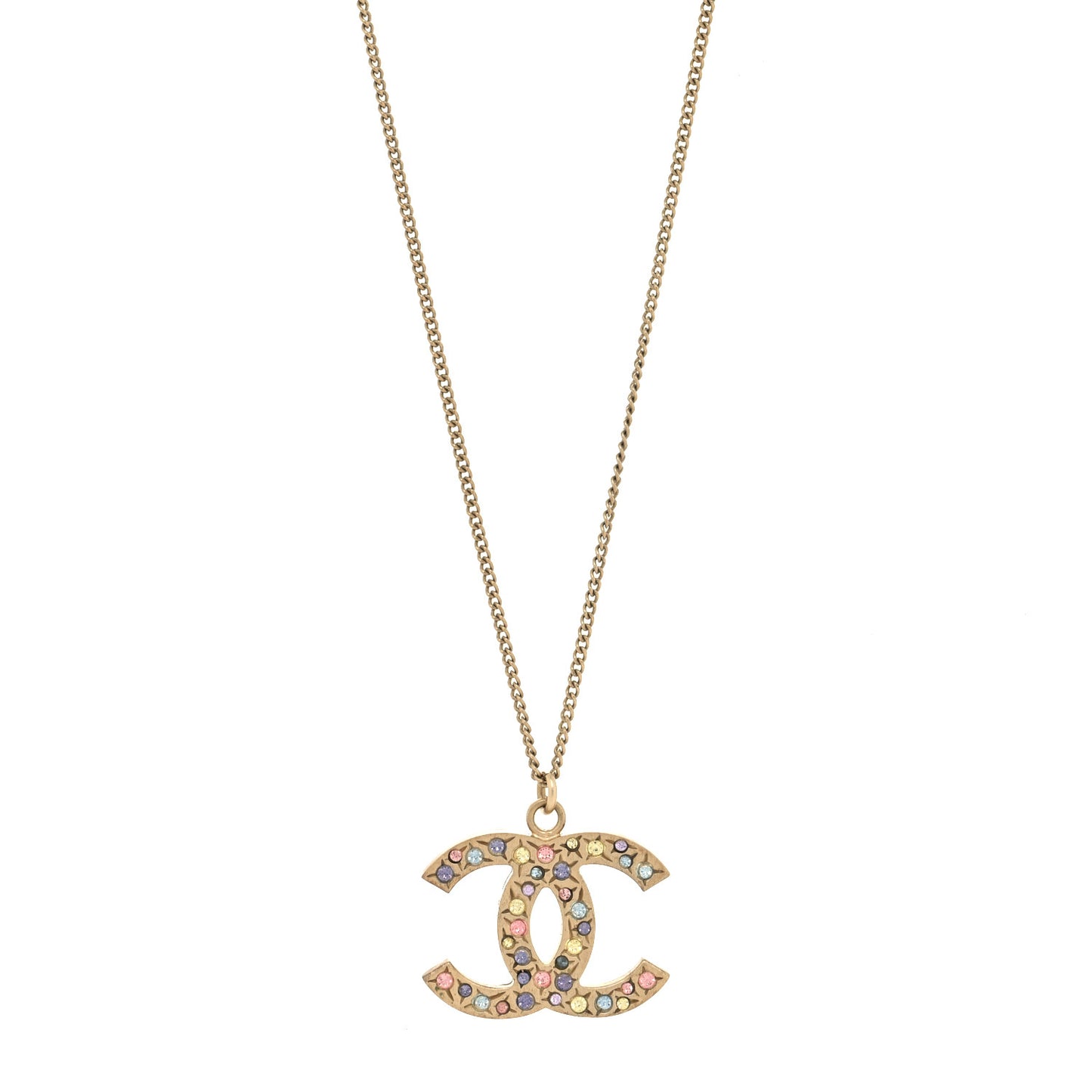 Crystal CC Necklace Light Gold Multicolor