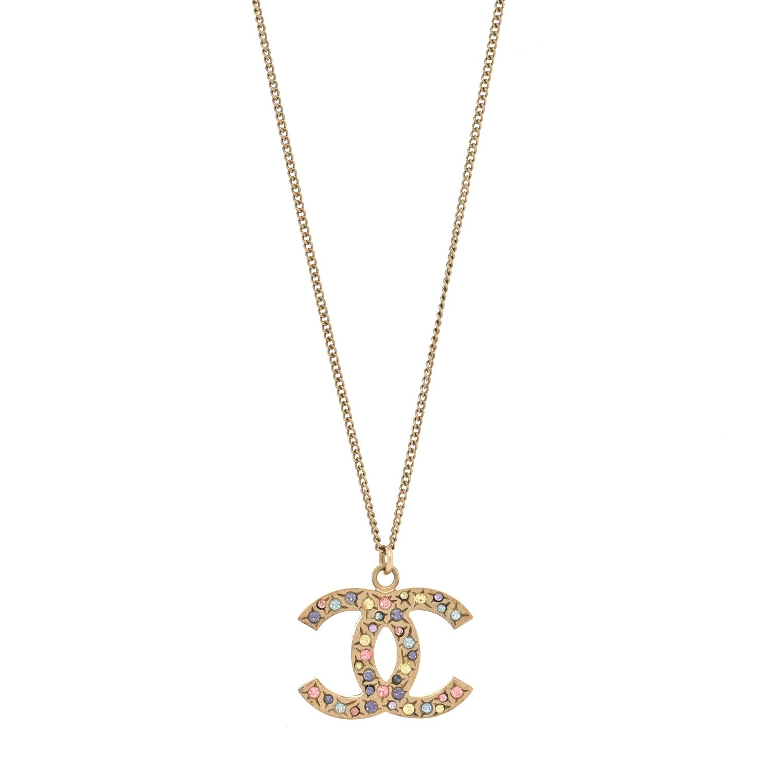 Chanel Crystal CC Necklace Light Gold Multicolor 1 of 5