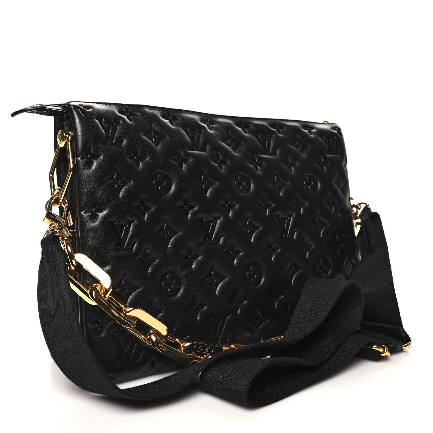 Louis Vuitton LOUIS VUITTON Lambskin Embossed Monogram Coussin MM Black 3 of 11