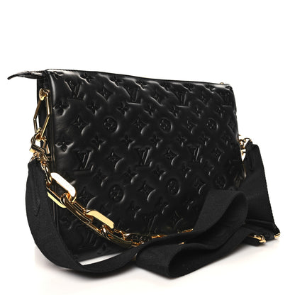 Louis Vuitton LOUIS VUITTON Lambskin Embossed Monogram Coussin MM Black 3 of 11