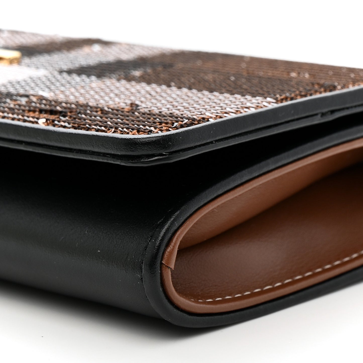 Calfskin Sequin Check Embellished TB Lola Chain Wallet Dark Birch