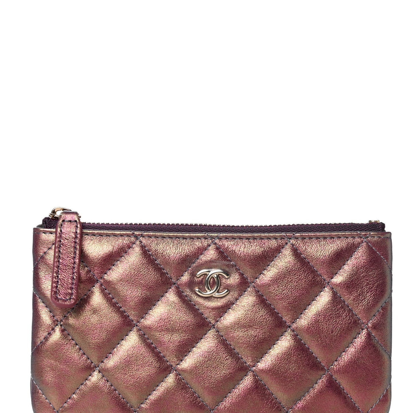 Iridescent Lambskin Quilted Small Cosmetic Case Purple