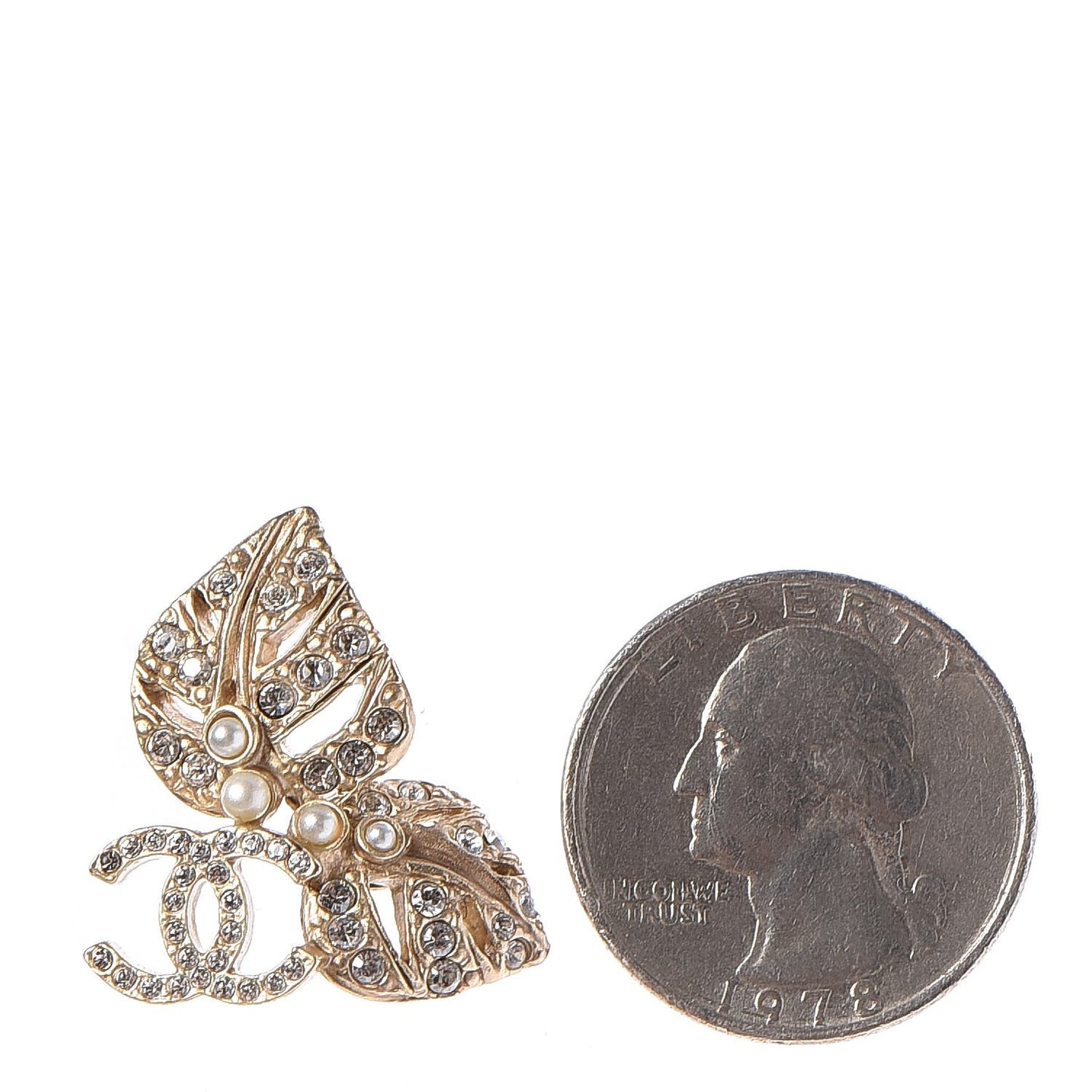 Crystal Pearl CC Leaf Earrings Gold