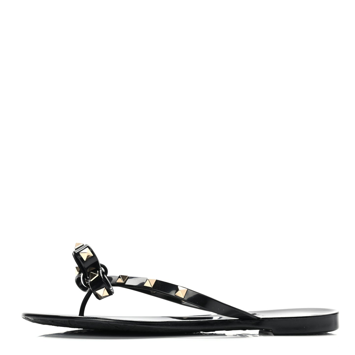 PVC Jelly Rockstud Bow Thong Sandals 38 Black