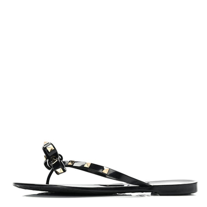 Valentino Garavani PVC Jelly Rockstud Bow Thong Sandals 38 Black 1 of 8