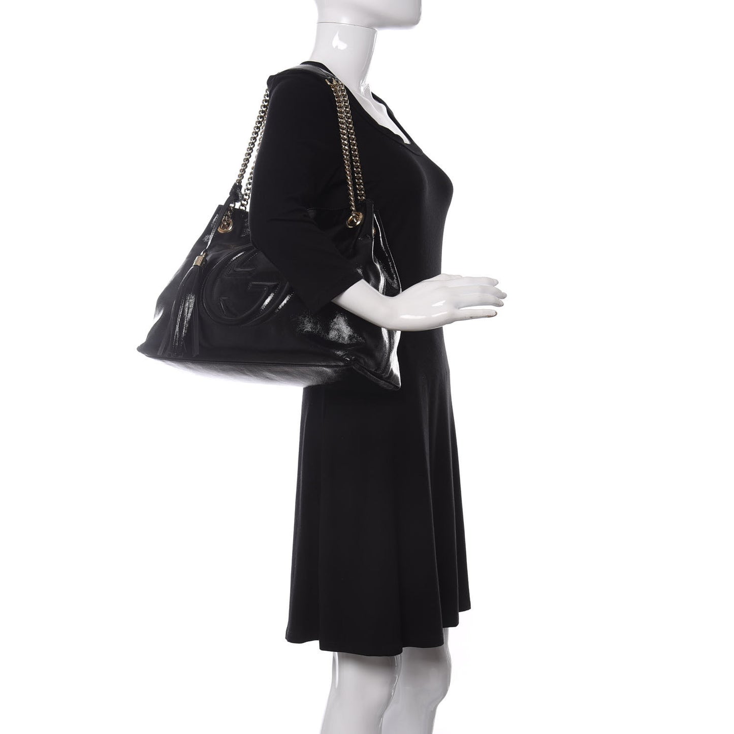 Patent Medium Soho Chain Shoulder Bag Black