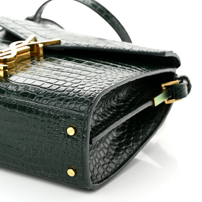 Saint Laurent Calfskin Crocodile Embossed Mini Classic Monogram Cassandra Top Handle Green 10 of 10
