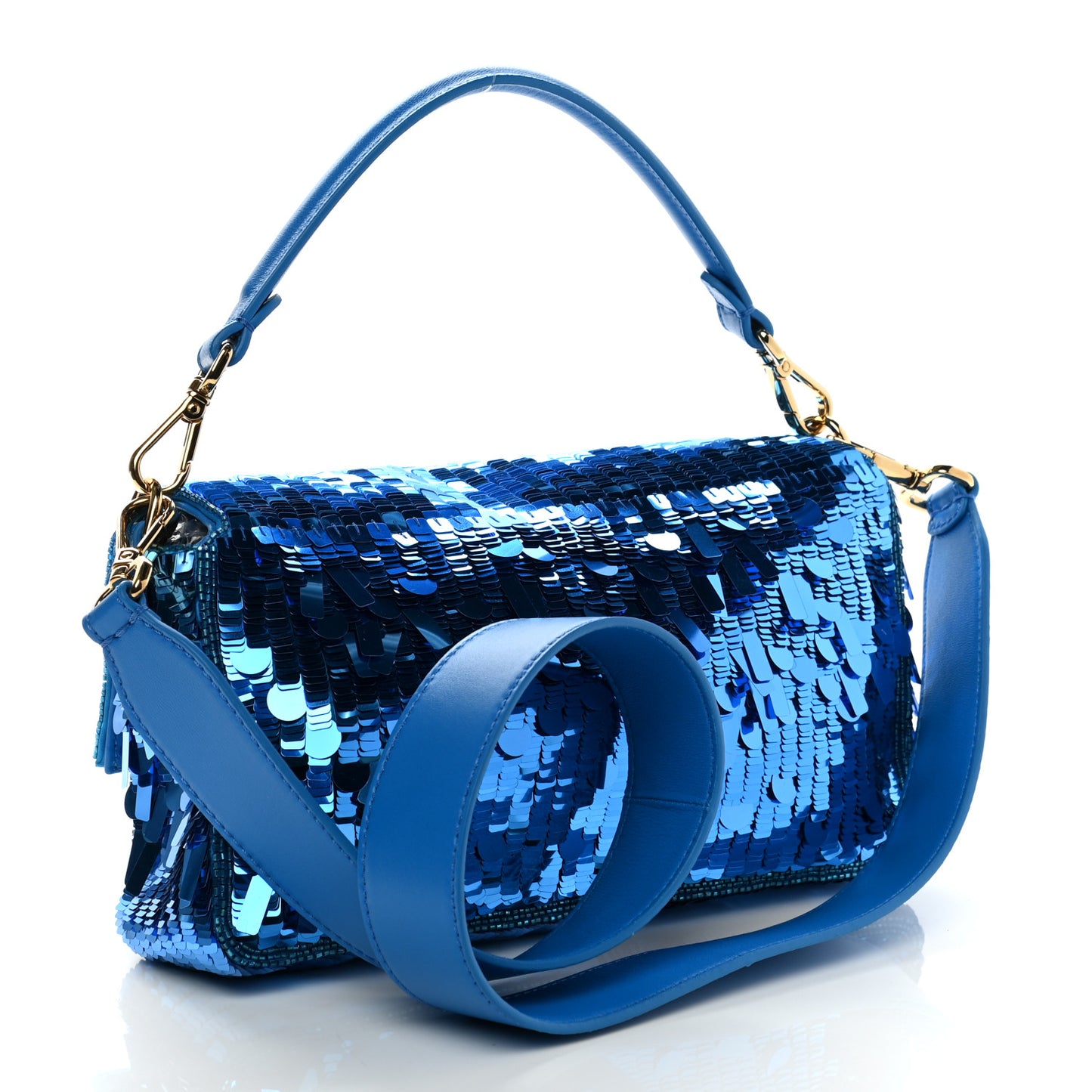 Sequin Paillettes Shiny Nappa Sex and the City Baguette Blue Blue Royal