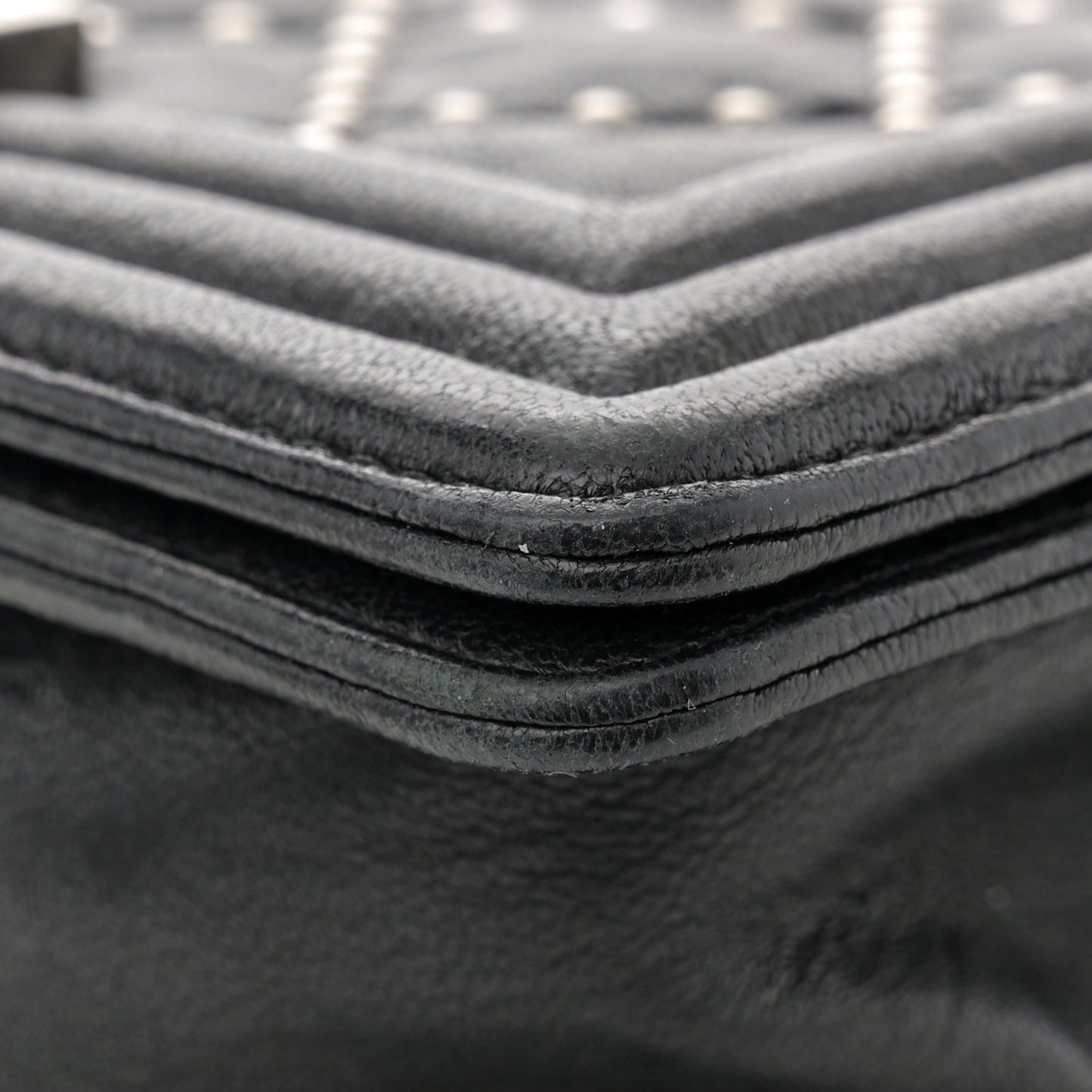 Crumpled Lambskin Small Studded Boy Flap Black