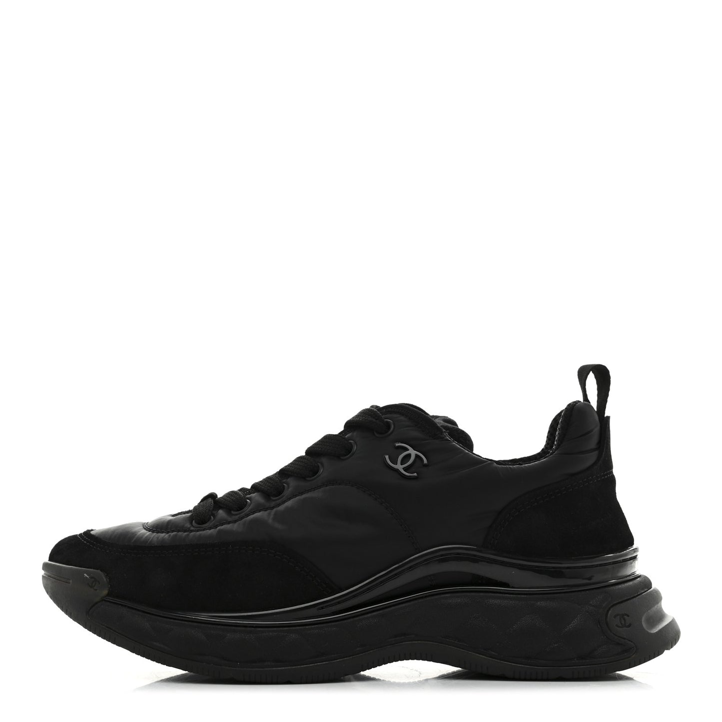 Nylon Suede Calfskin CC Sneakers 38 Black