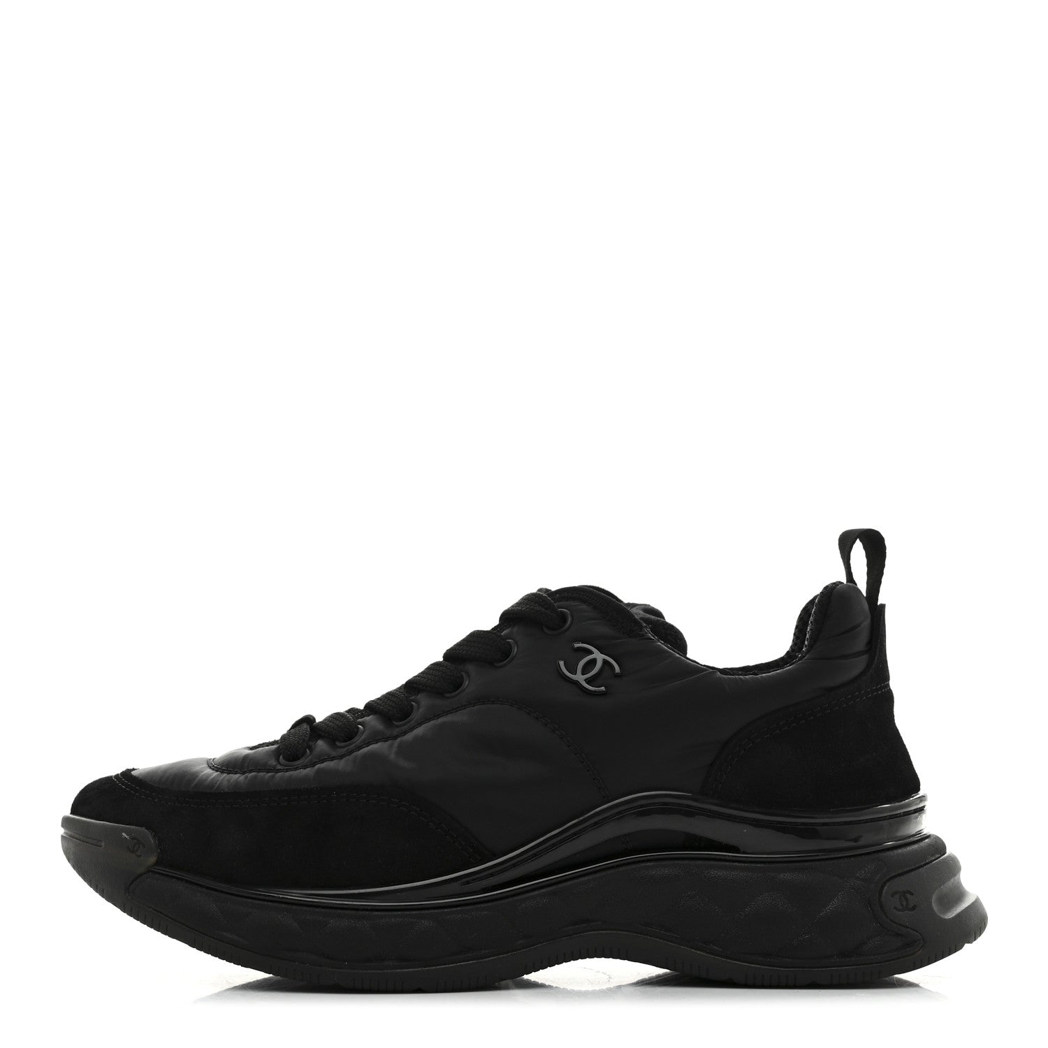 Chanel Nylon Suede Calfskin CC Sneakers 38 Black 1 of 9