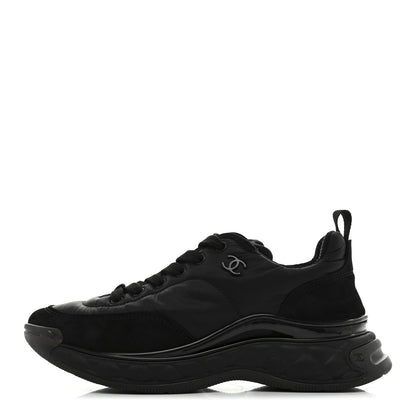 Chanel Nylon Suede Calfskin CC Sneakers 38 Black 1 of 9