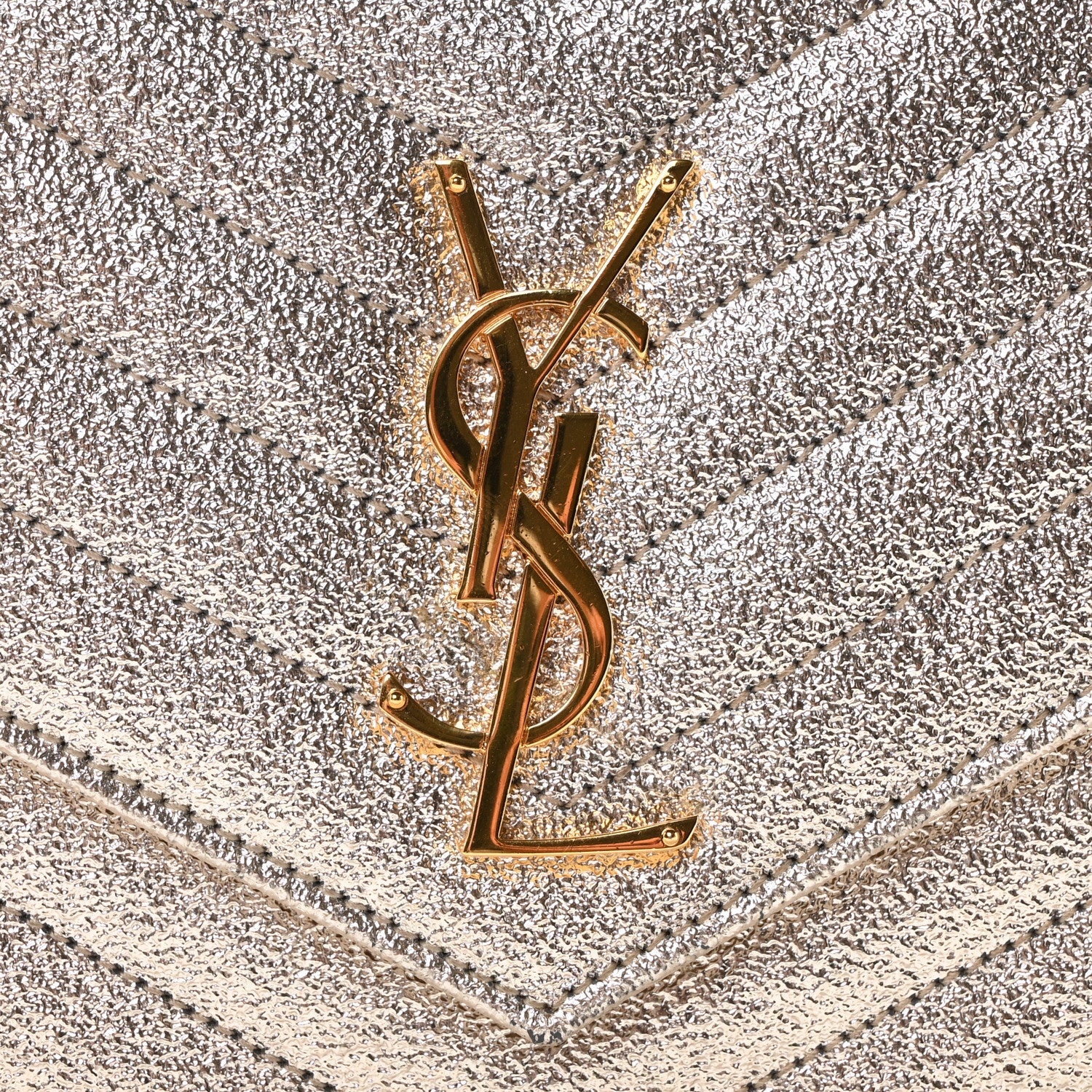 Saint Laurent Metallic Crackled Calfskin Matelasse Chevron Monogram Chain Wallet Gold 8 of 10