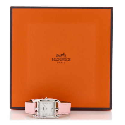 Hermes Stainless Steel Swift Diamond Pink Sapphire Mother of Pearl 23mm Cape Cod Quartz Watch Rose Sakura 5 of 5