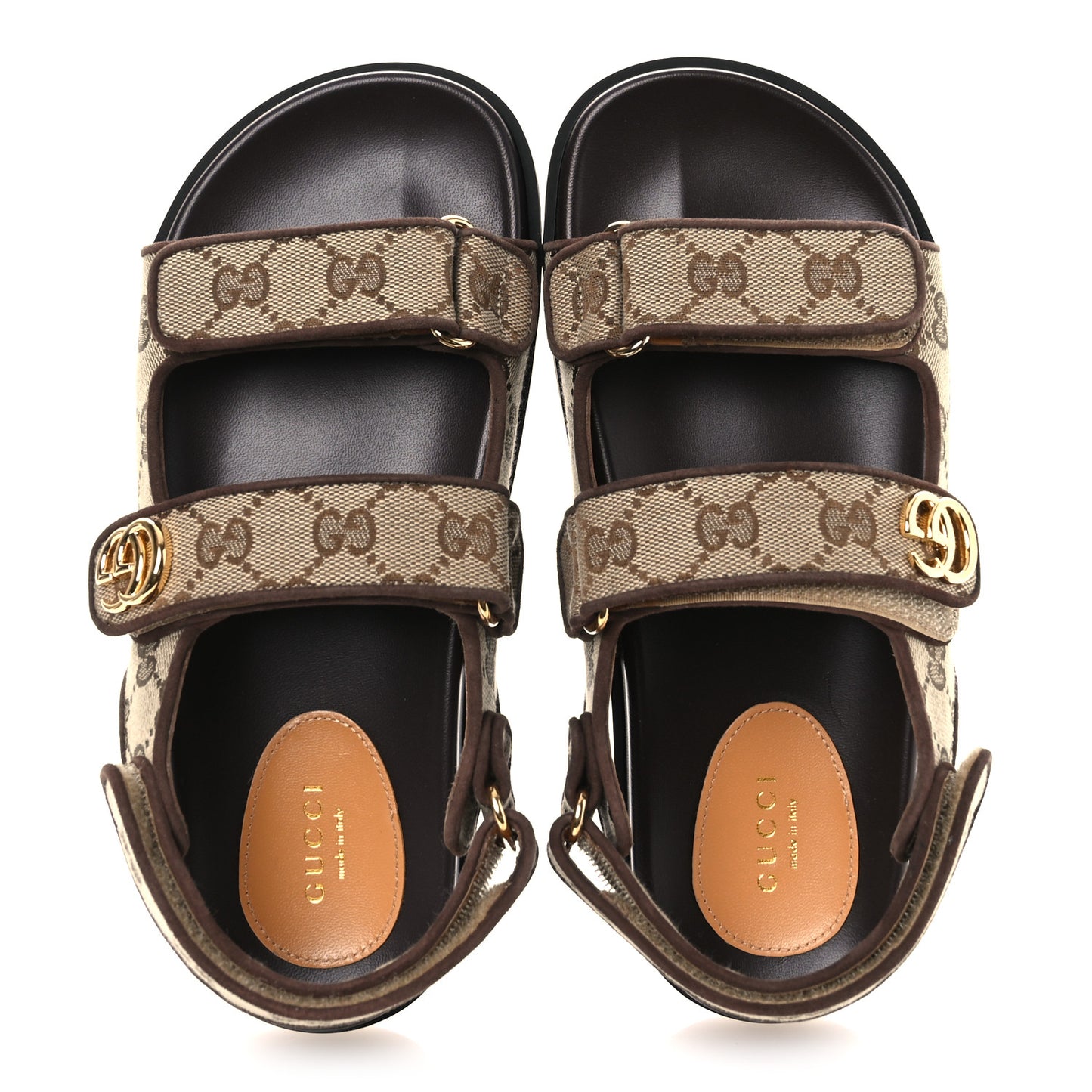 GG Monogram Lavaredo Eco Fabric Womens Slide Sandals With Straps 37 Beige Ebony Light Brown