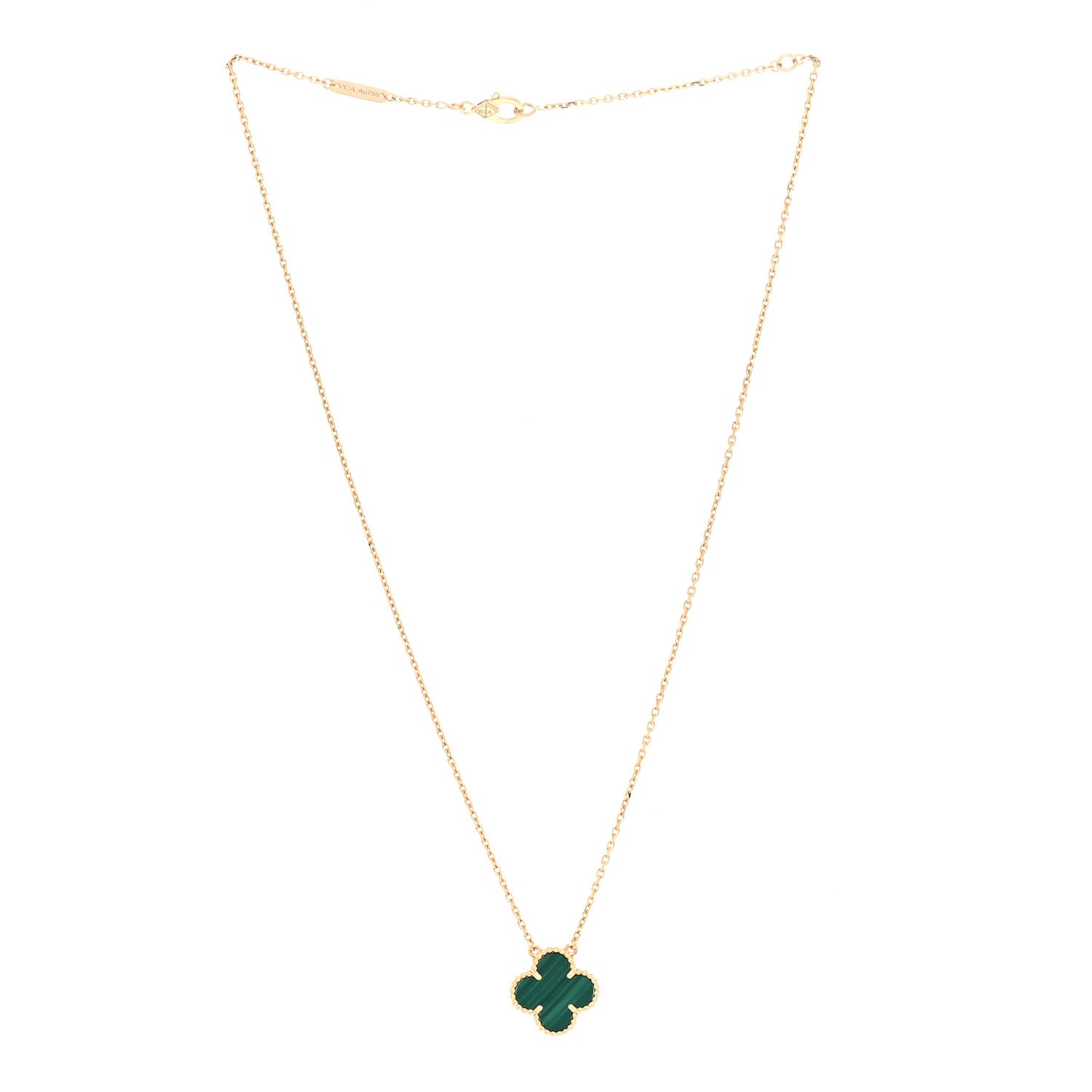 18K Yellow Gold Malachite Vintage Alhambra Pendant Necklace