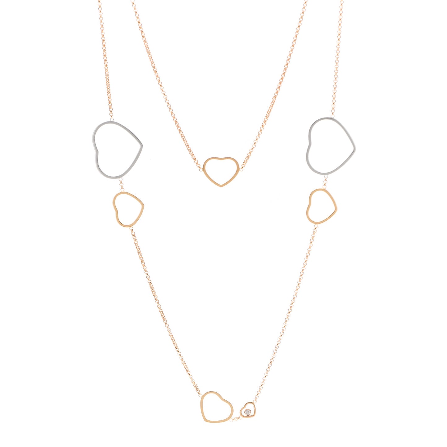 18K Rose White Gold Diamond Happy Hearts Sautoir Necklace