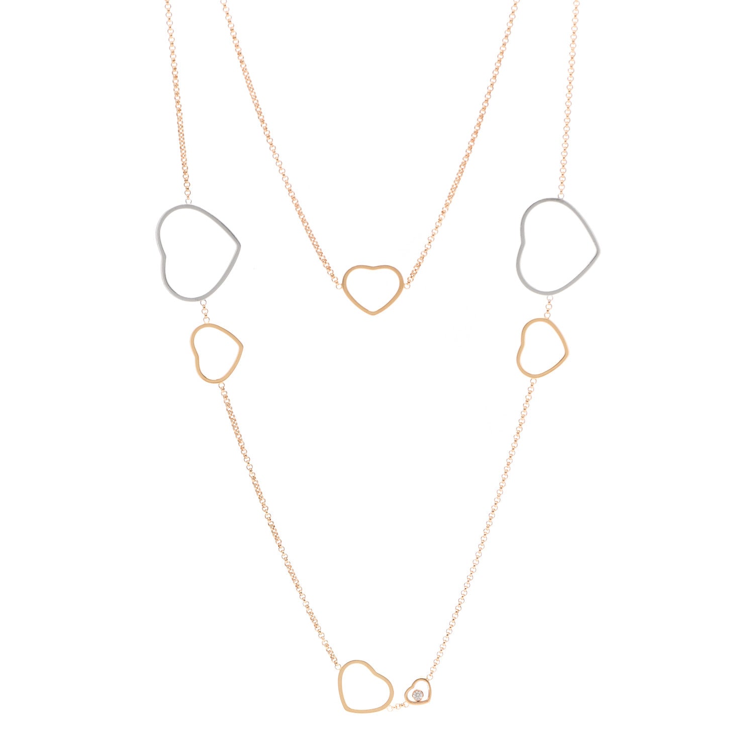 Chopard 18K Rose White Gold Diamond Happy Hearts Sautoir Necklace 1 of 6