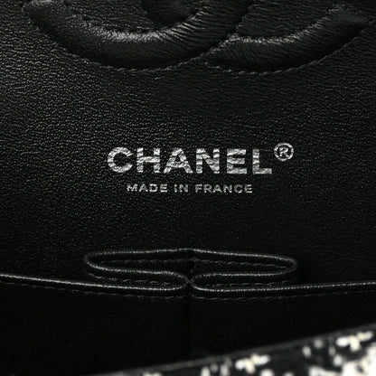 Chanel Crystal Tweed Quilted Medium Double Flap Black Ecru White 6 of 10