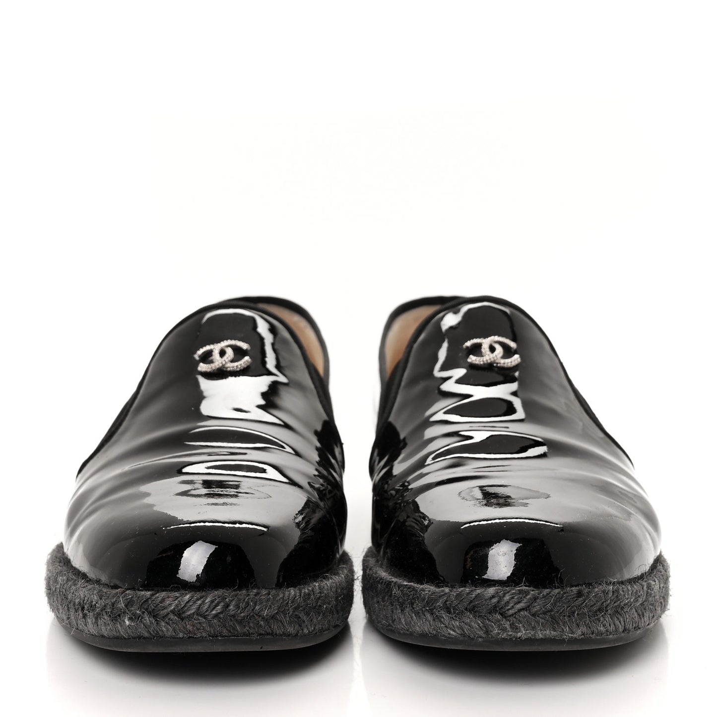 Patent Calfskin CC Mocassin Loafer Espadrilles 42 Black