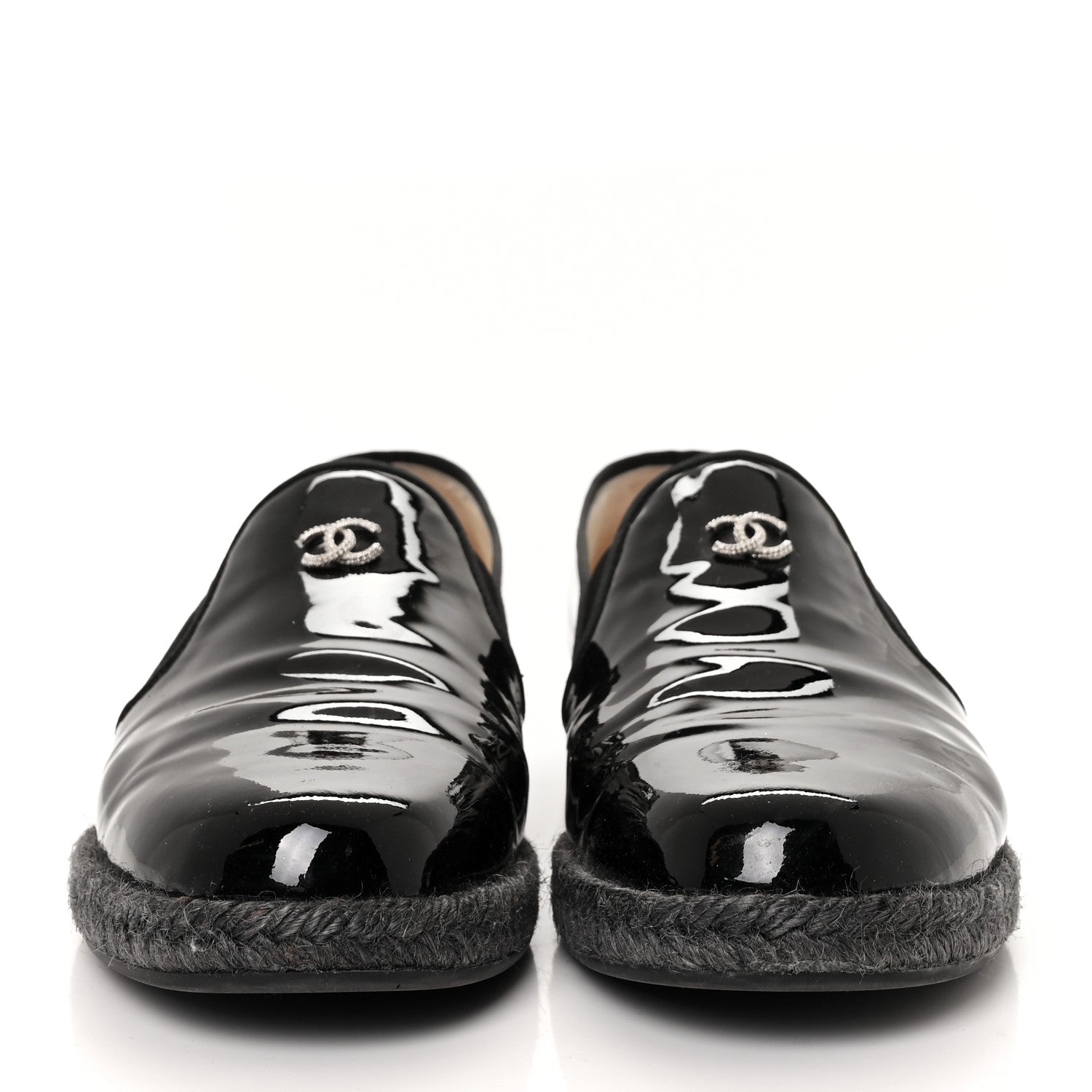 Chanel Patent Calfskin CC Mocassin Loafer Espadrilles 42 Black 2 of 7