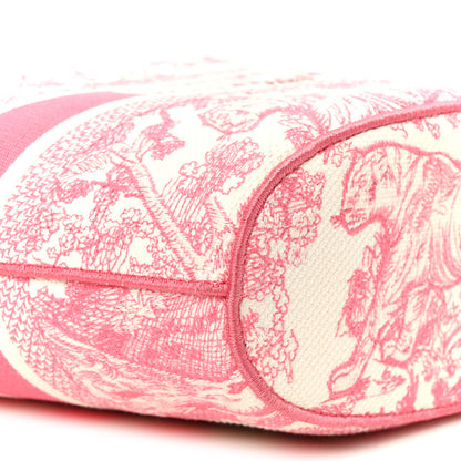 Christian Dior Canvas Embroidered Dioriviera Toile De Jouy Panier Chapeau Tote Peony Pink 13 of 14