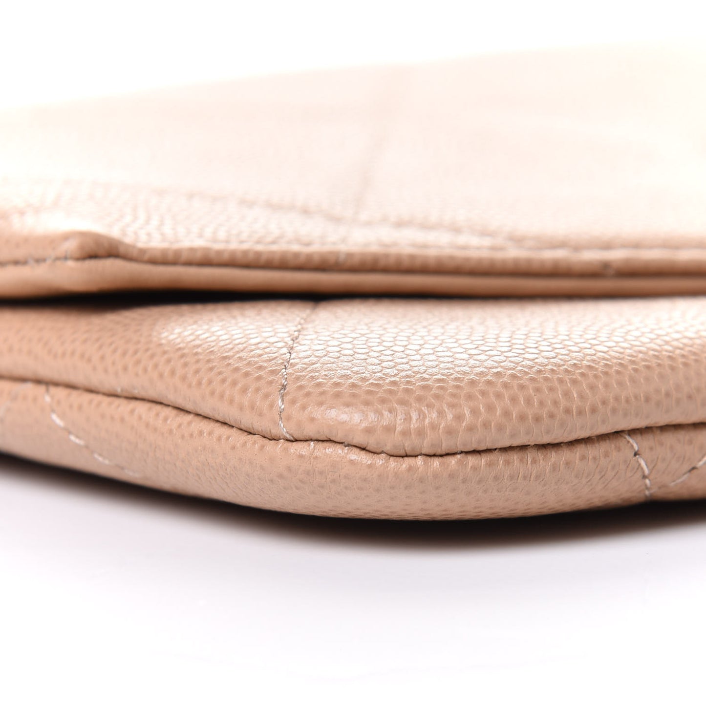 Caviar Quilted Woven Chain Handle Flap Clutch Beige
