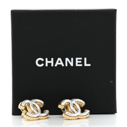 Chanel Metal Enamel CC Earrings Gold White 5 of 5