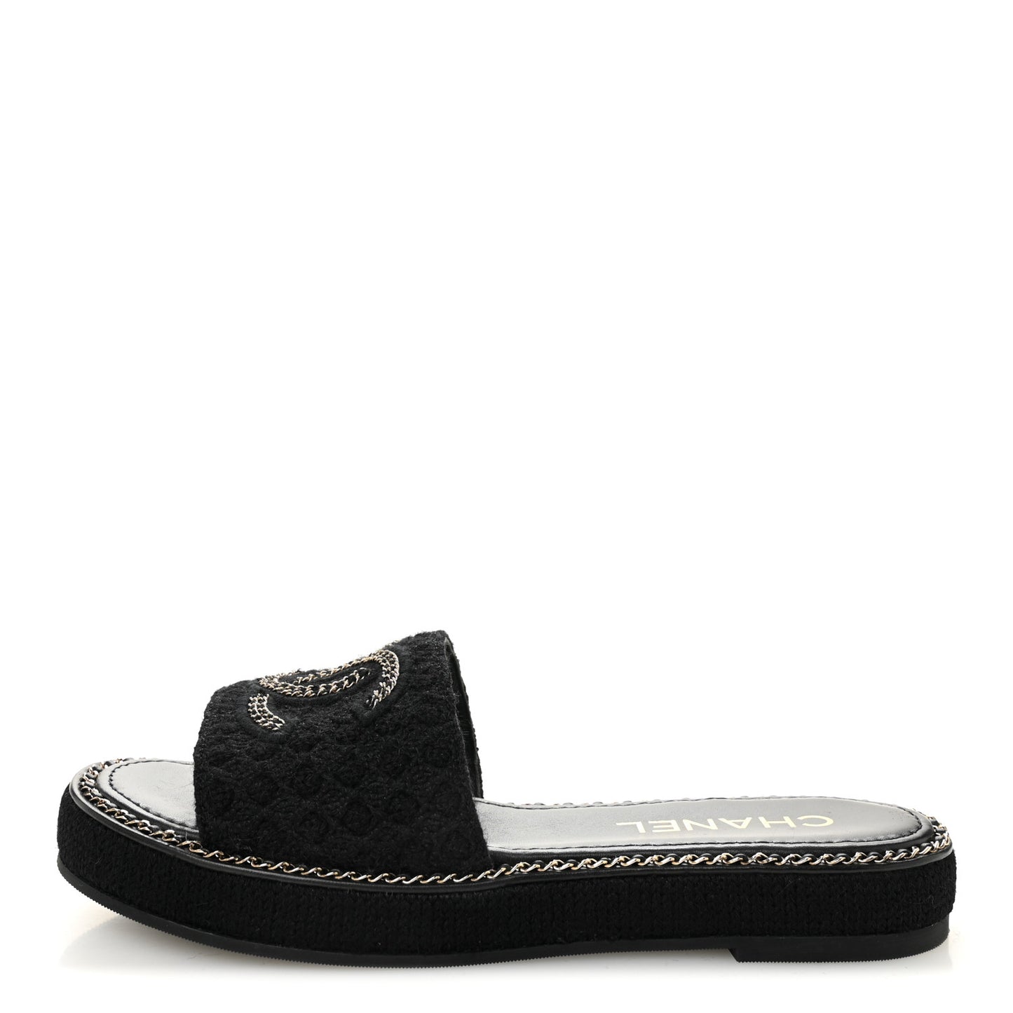 Wool Alpaca Chain CC Slide Sandals 40 Black
