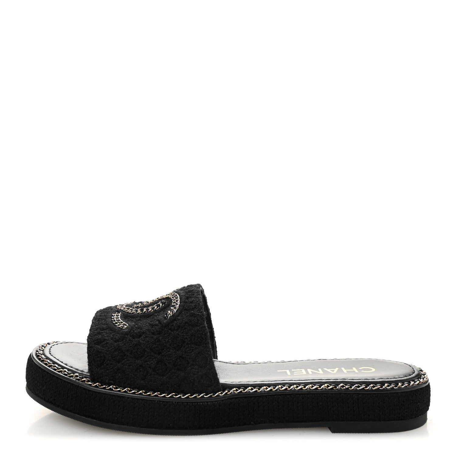 Chanel Wool Alpaca Chain CC Slide Sandals 40 Black 1 of 9