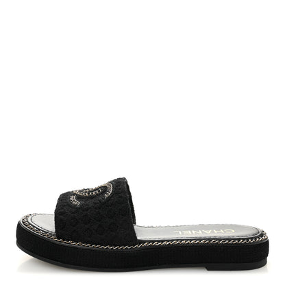 Chanel Wool Alpaca Chain CC Slide Sandals 40 Black 1 of 9