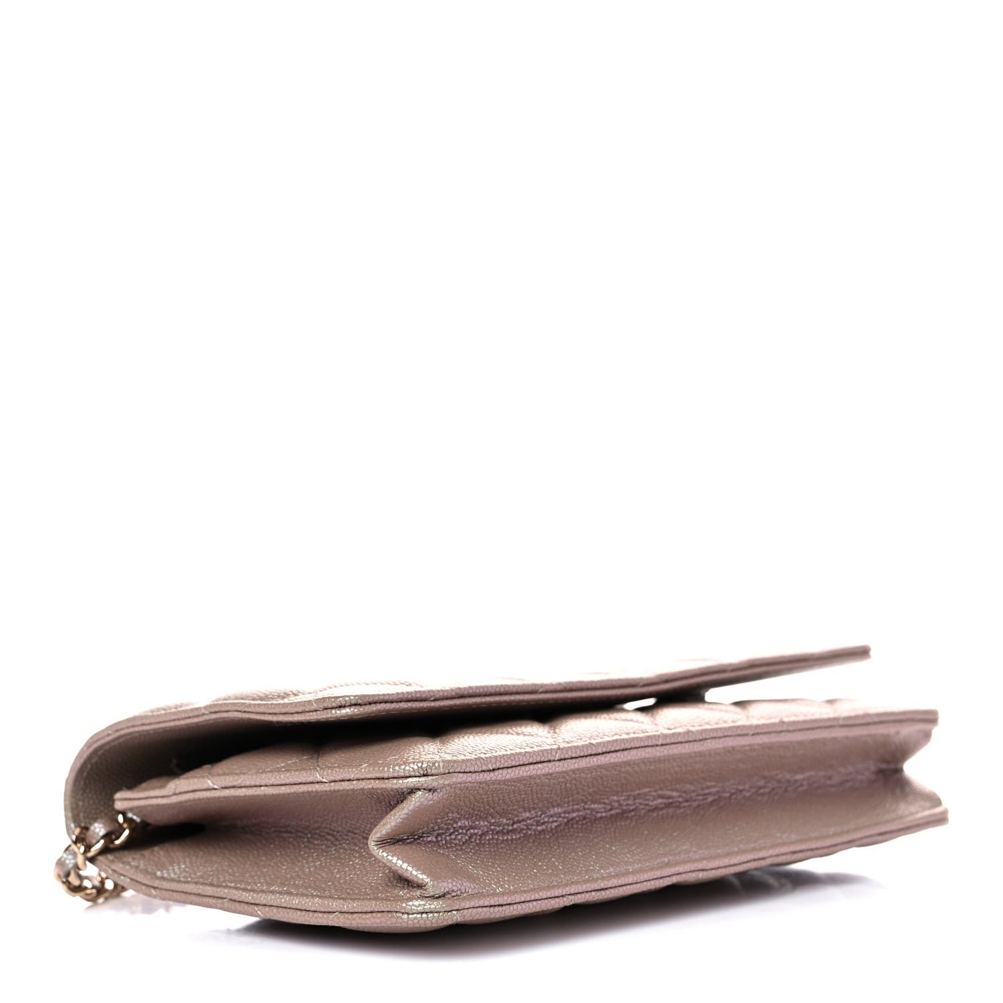 Iridescent Caviar Quilted Wallet On Chain WOC Beige